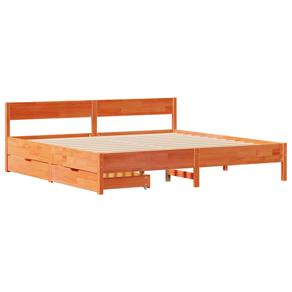 Cadre de lit sans matelas cire marron 200x200cm bois pin massif