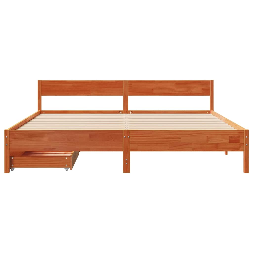 Cadre de lit sans matelas cire marron 200x200cm bois pin massif