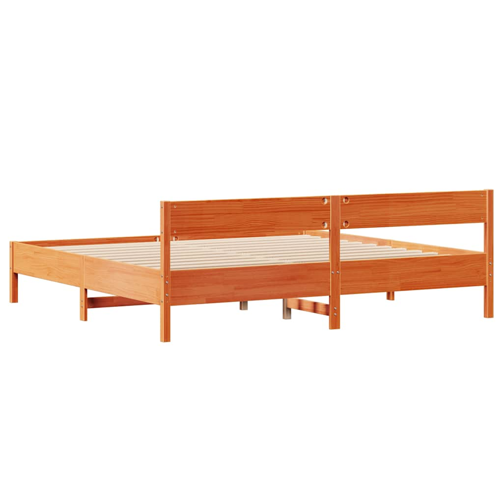 Cadre de lit sans matelas cire marron 200x200cm bois pin massif