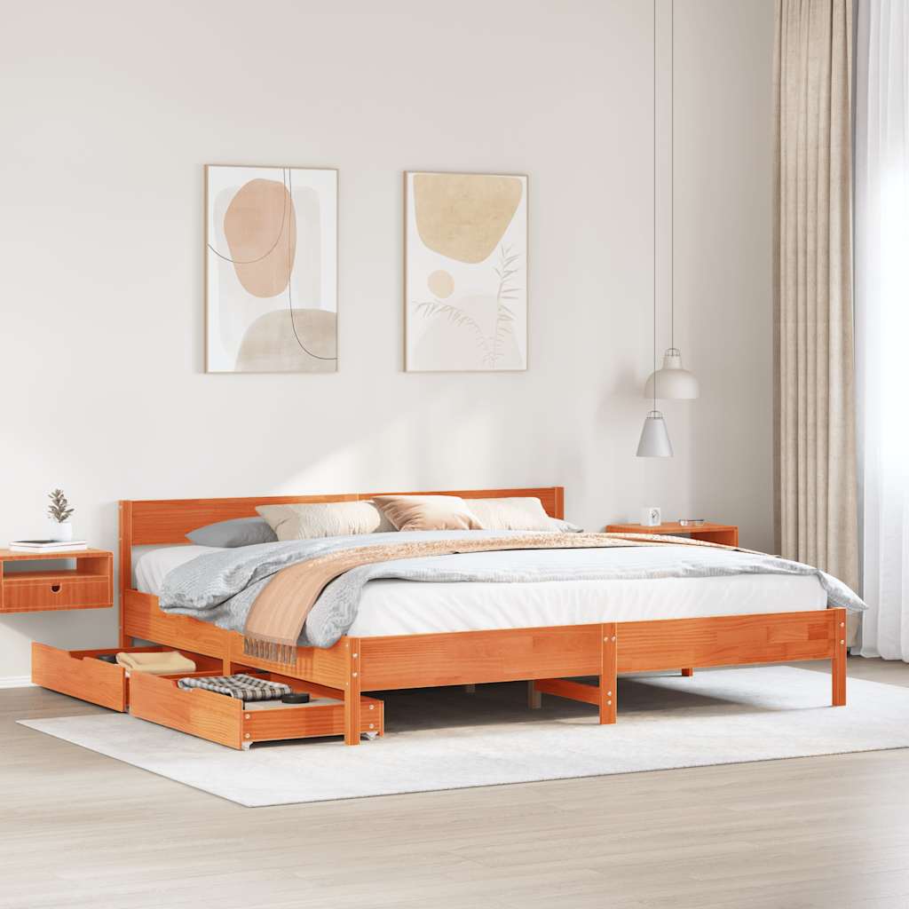 Cadre de lit sans matelas cire marron 200x200cm bois pin massif