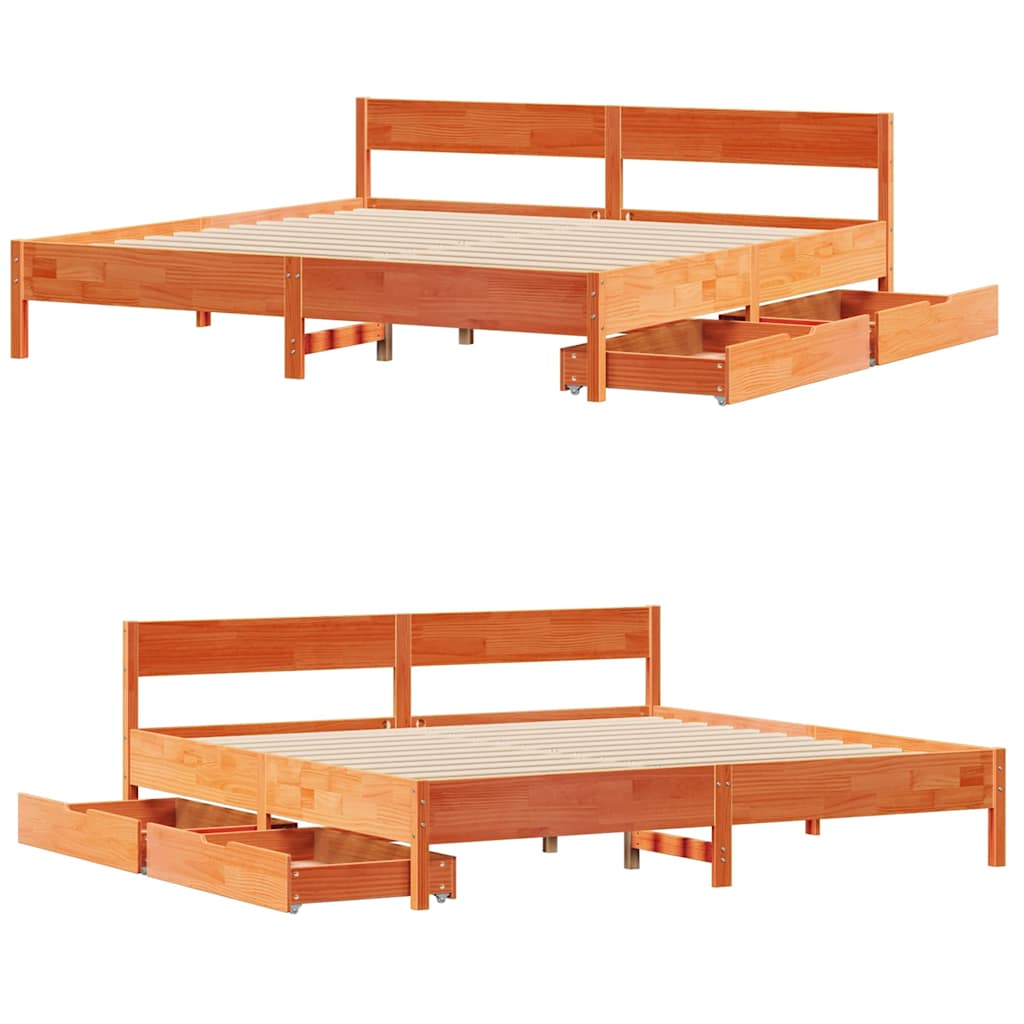 Cadre de lit sans matelas cire marron 180x200cm bois pin massif