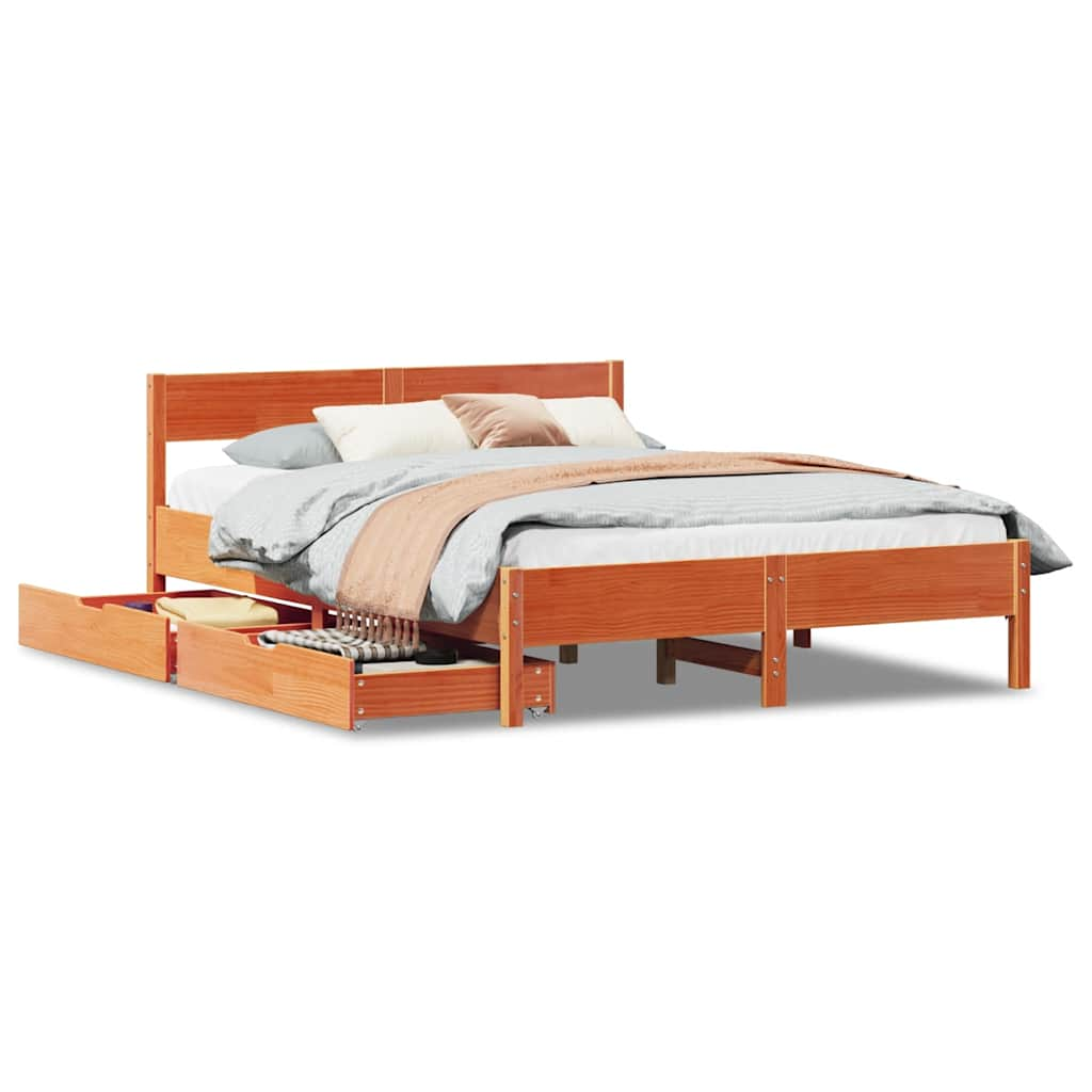 Cadre de lit sans matelas cire marron 150x200cm bois pin massif