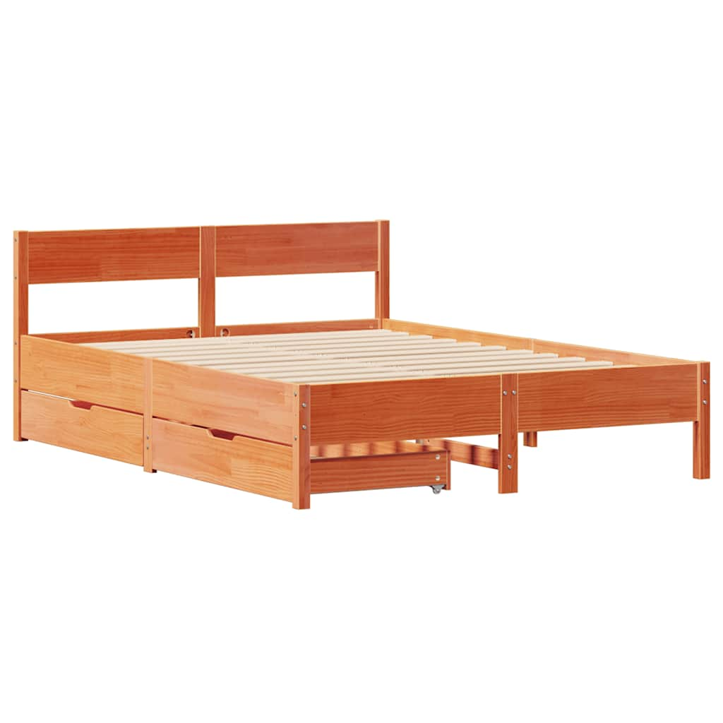 Cadre de lit sans matelas cire marron 150x200cm bois pin massif