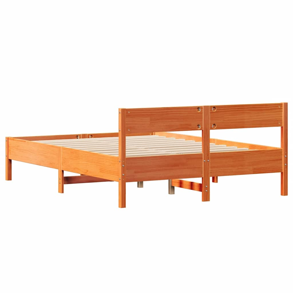 Cadre de lit sans matelas cire marron 150x200cm bois pin massif