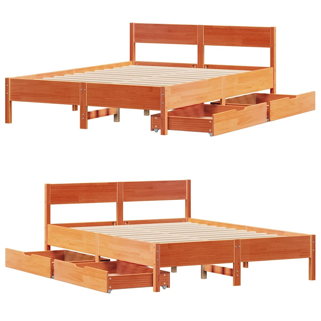 Cadre de lit sans matelas cire marron 150x200cm bois pin massif