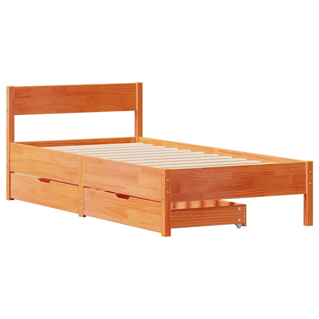 Cadre de lit sans matelas cire marron 100x200cm bois pin massif