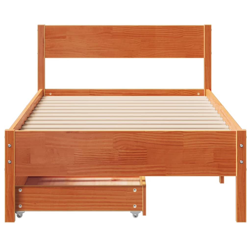 Cadre de lit sans matelas cire marron 100x200cm bois pin massif