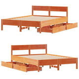 Cadre de lit sans matelas cire marron 135x190cm bois pin massif