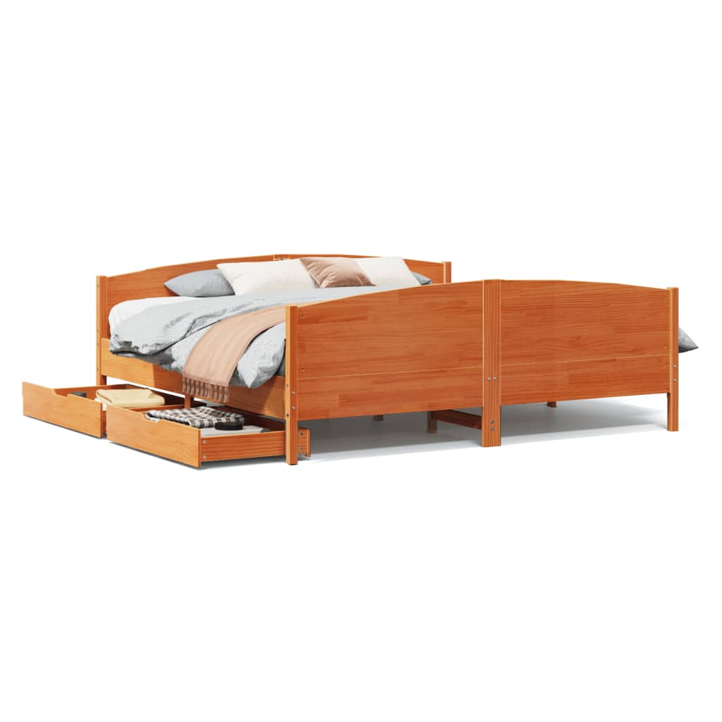 Cadre de lit sans matelas cire marron 200x200cm bois pin massif