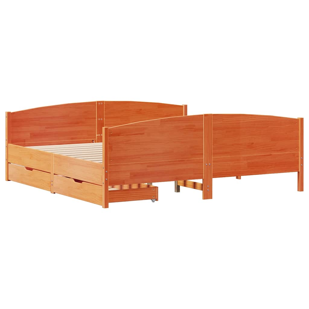 Cadre de lit sans matelas cire marron 200x200cm bois pin massif