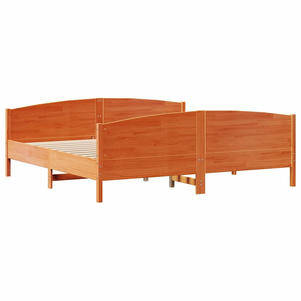 Cadre de lit sans matelas cire marron 200x200cm bois pin massif