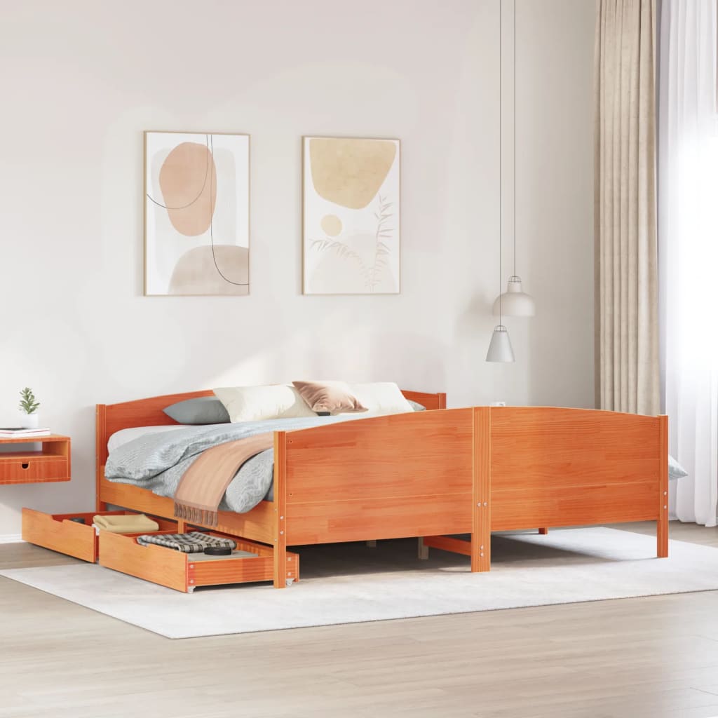 Cadre de lit sans matelas cire marron 180x200cm bois pin massif