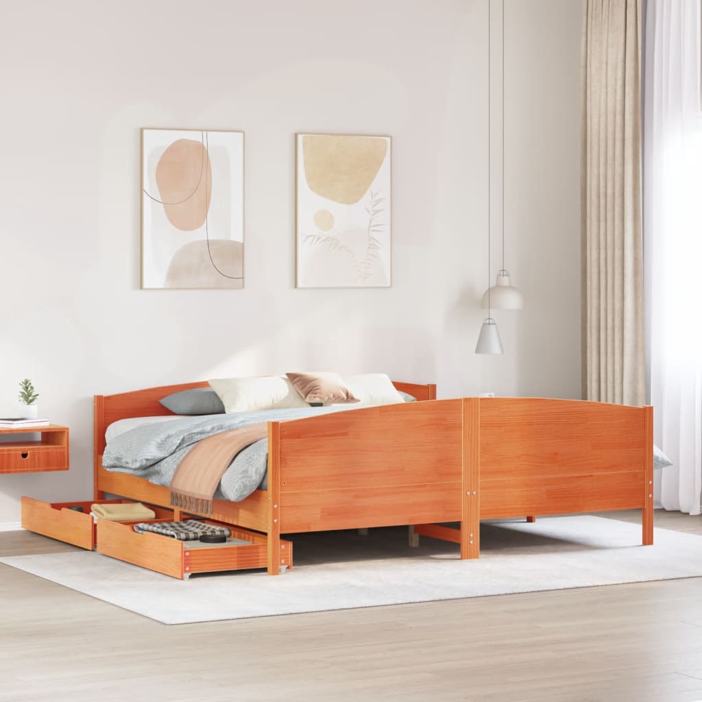 Cadre de lit sans matelas cire marron 160x200cm bois pin massif