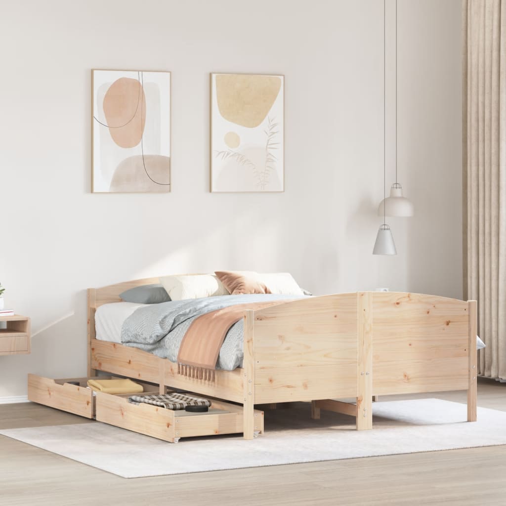 Bed frame without mattress 150x200 cm solid pine wood