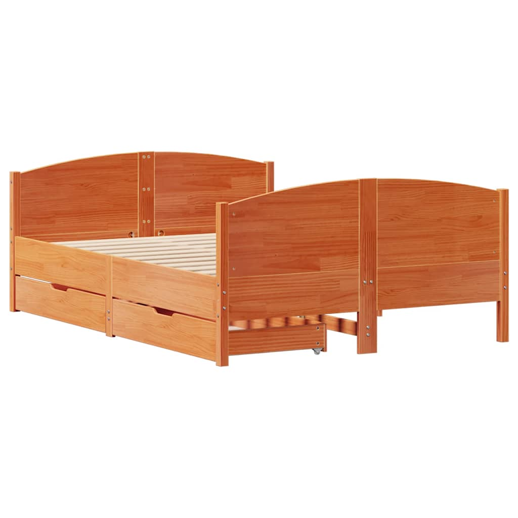 Cadre de lit sans matelas cire marron 150x200cm bois pin massif