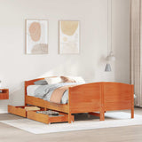 Bed frame without mattress brown wax 135x190cm solid pine wood