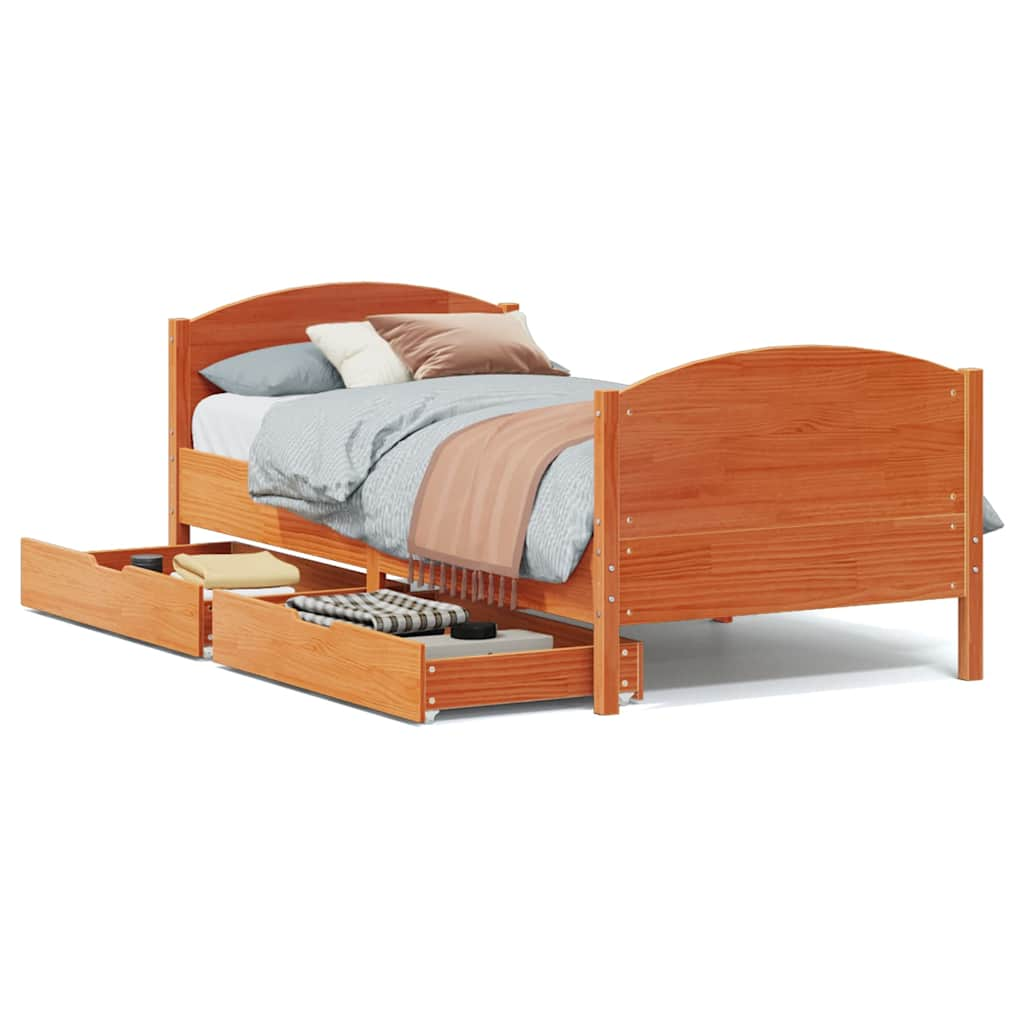 Cadre de lit sans matelas cire marron 90x200 cm bois pin massif