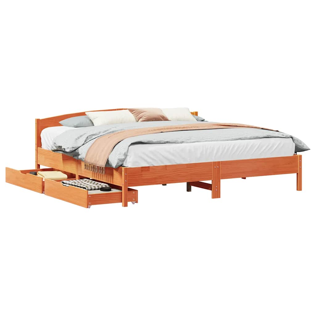 Cadre de lit sans matelas cire marron 200x200cm bois pin massif