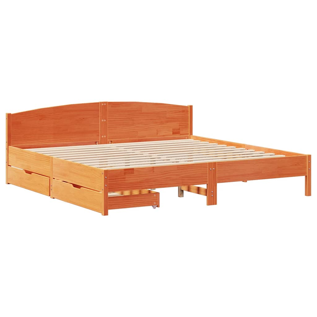 Cadre de lit sans matelas cire marron 200x200cm bois pin massif