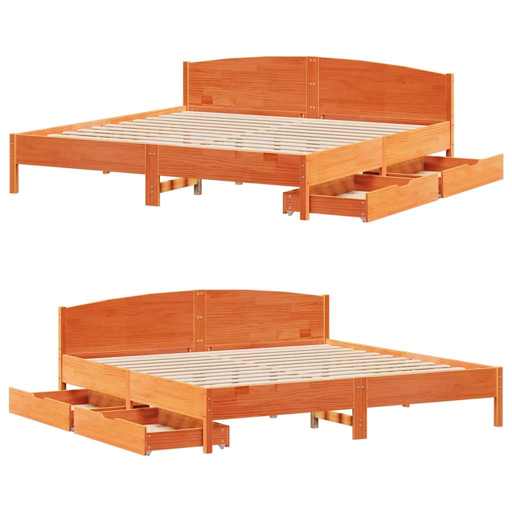 Cadre de lit sans matelas cire marron 200x200cm bois pin massif