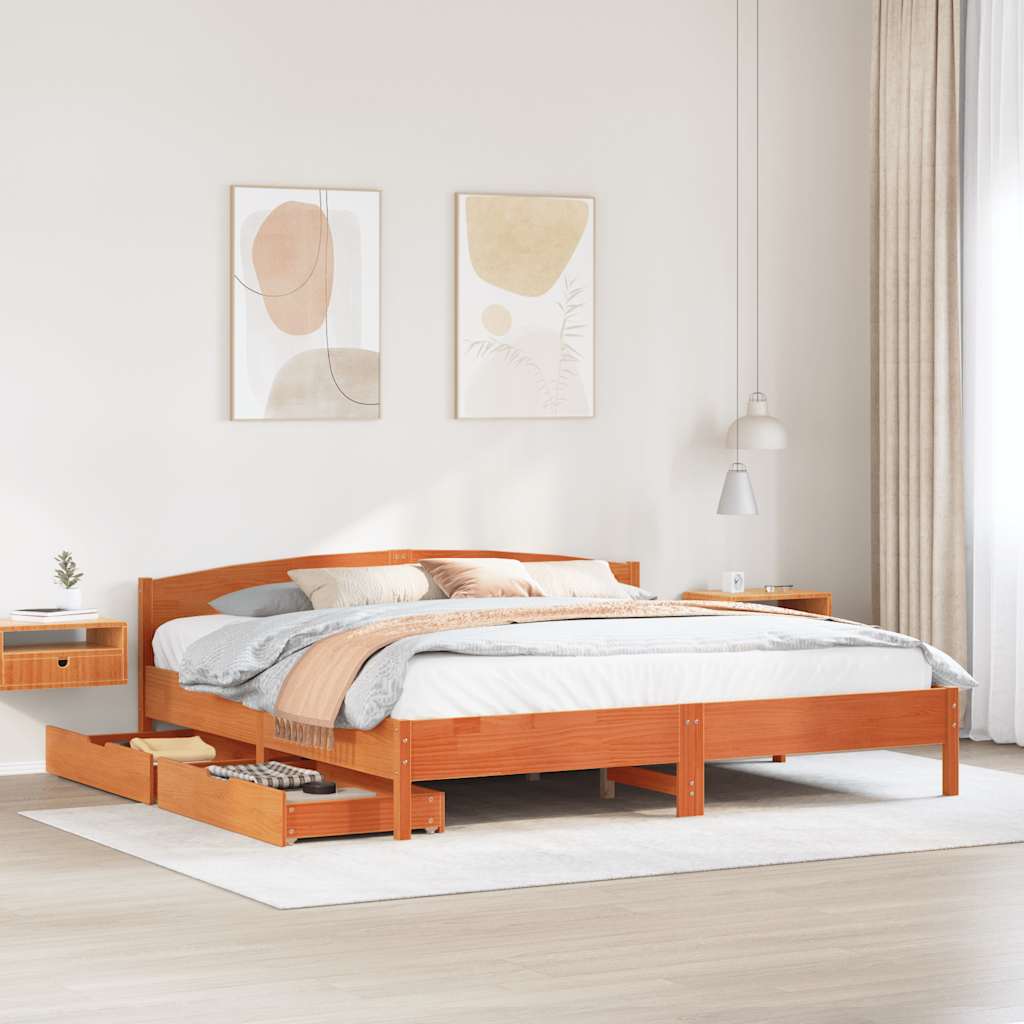 Cadre de lit sans matelas cire marron 200x200cm bois pin massif