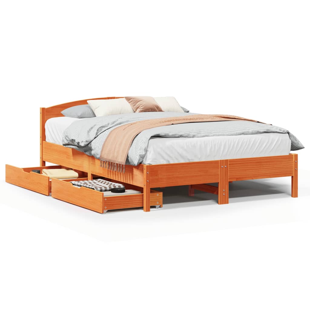 Cadre de lit sans matelas cire marron 160x200cm bois pin massif