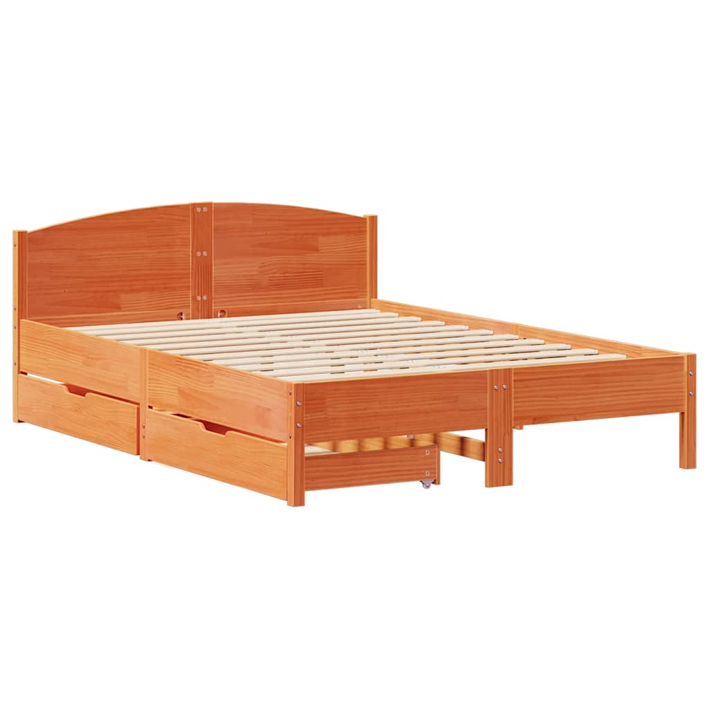 Cadre de lit sans matelas cire marron 160x200cm bois pin massif