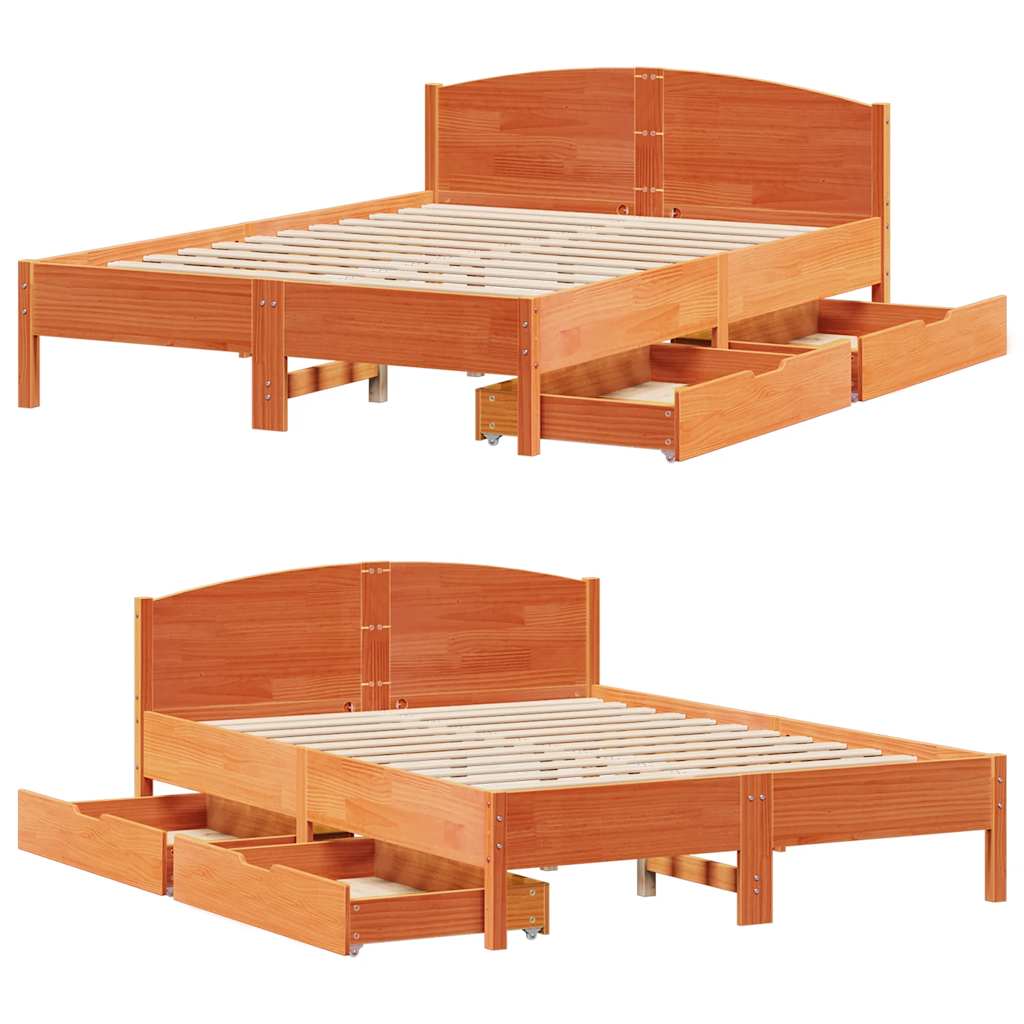 Cadre de lit sans matelas cire marron 160x200cm bois pin massif