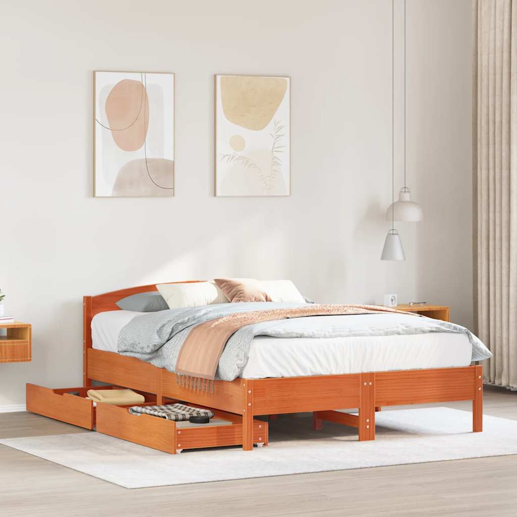 Cadre de lit sans matelas cire marron 160x200cm bois pin massif