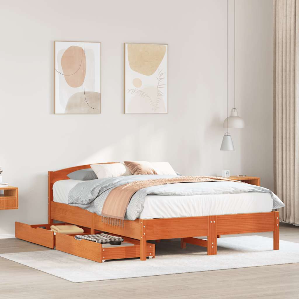 Cadre de lit sans matelas cire marron 120x200cm bois pin massif