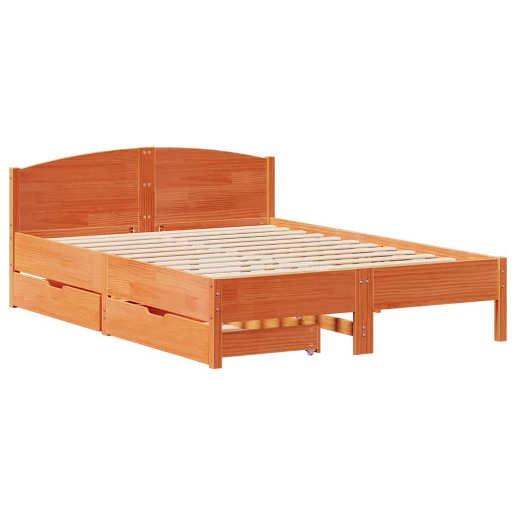 Cadre de lit sans matelas cire marron 140x190cm bois pin massif