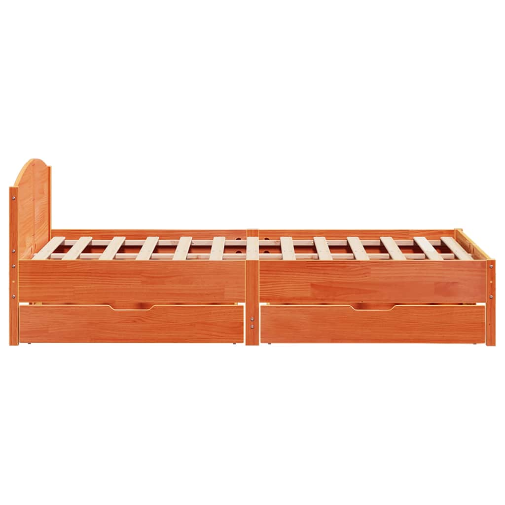 Cadre de lit sans matelas cire marron 135x190cm bois pin massif