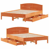 Cadre de lit sans matelas cire marron 135x190cm bois pin massif