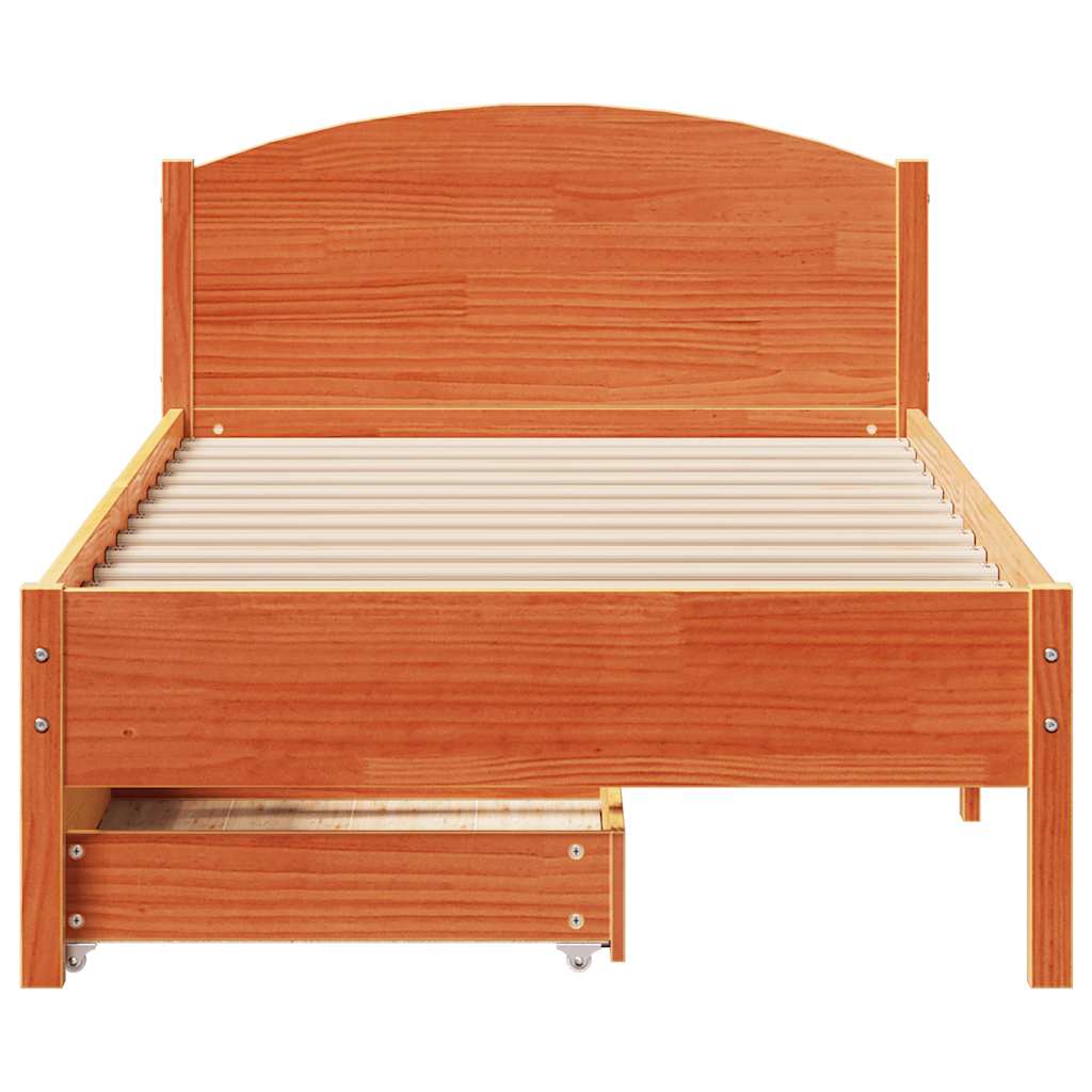 Cadre de lit sans matelas cire marron 100x200cm bois pin massif