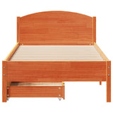 Bed frame without mattress brown wax 100x200cm solid pine wood