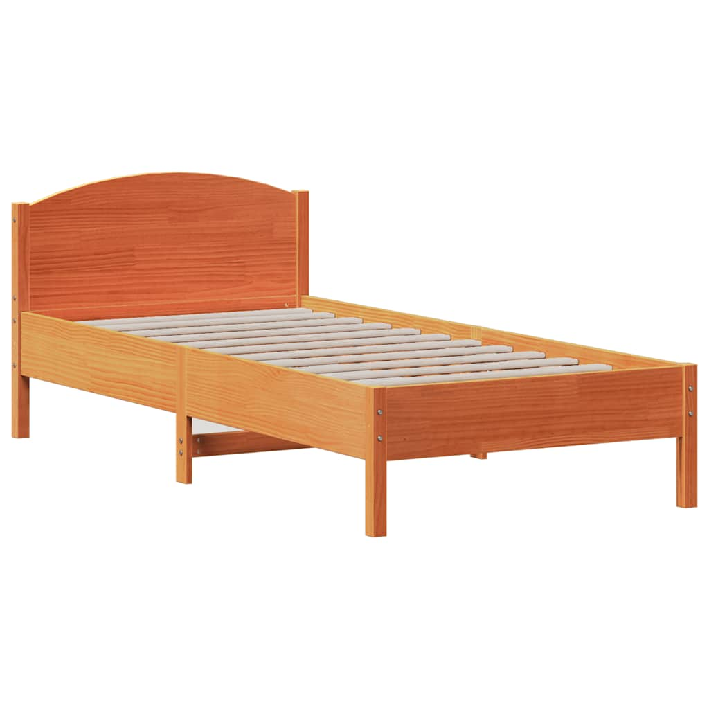 Bed frame without mattress brown wax 100x200cm solid pine wood