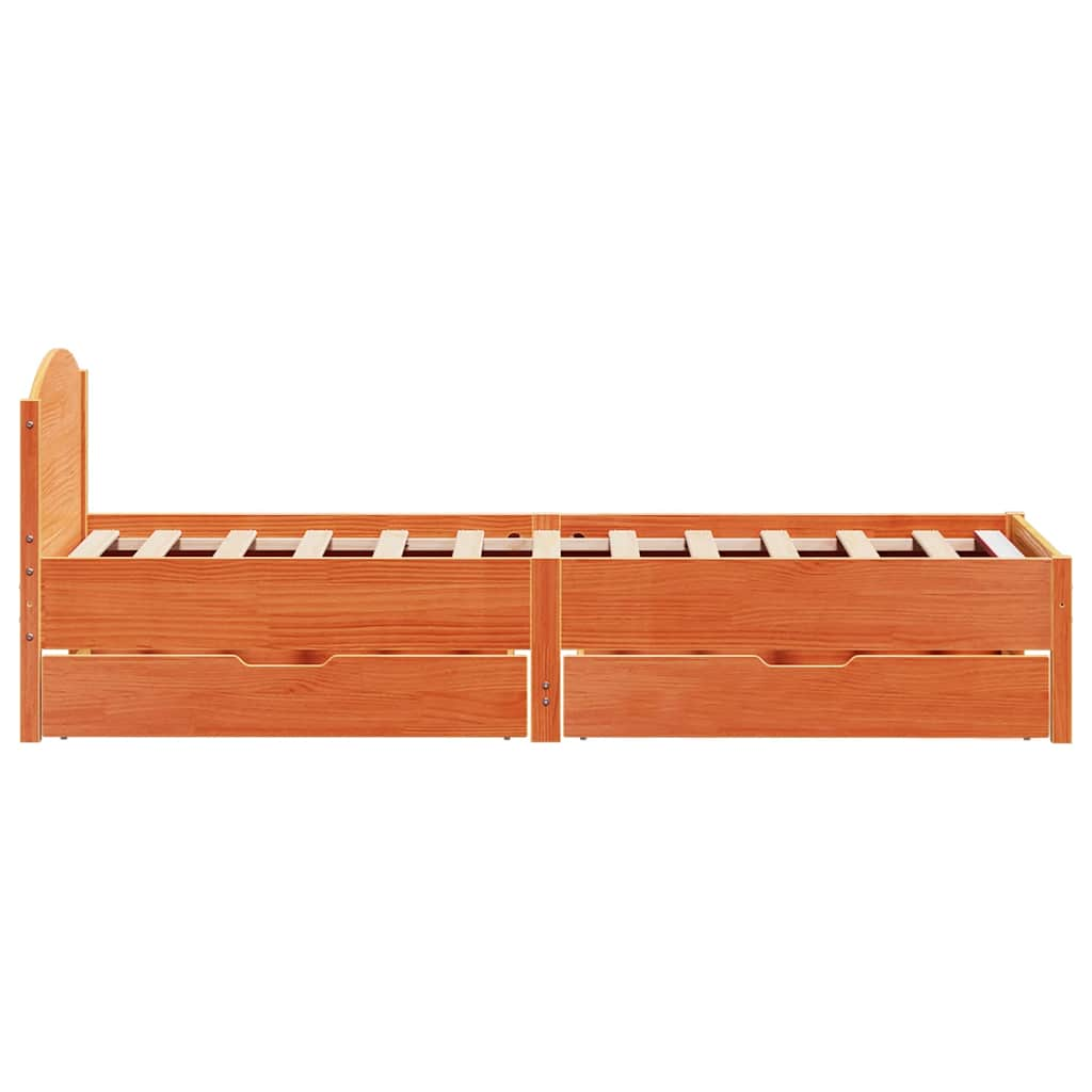 Bed frame without mattress brown wax 100x200cm solid pine wood