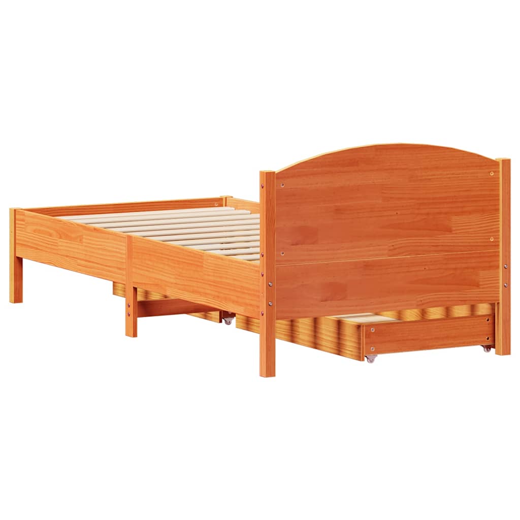 Bed frame without mattress brown wax 100x200cm solid pine wood