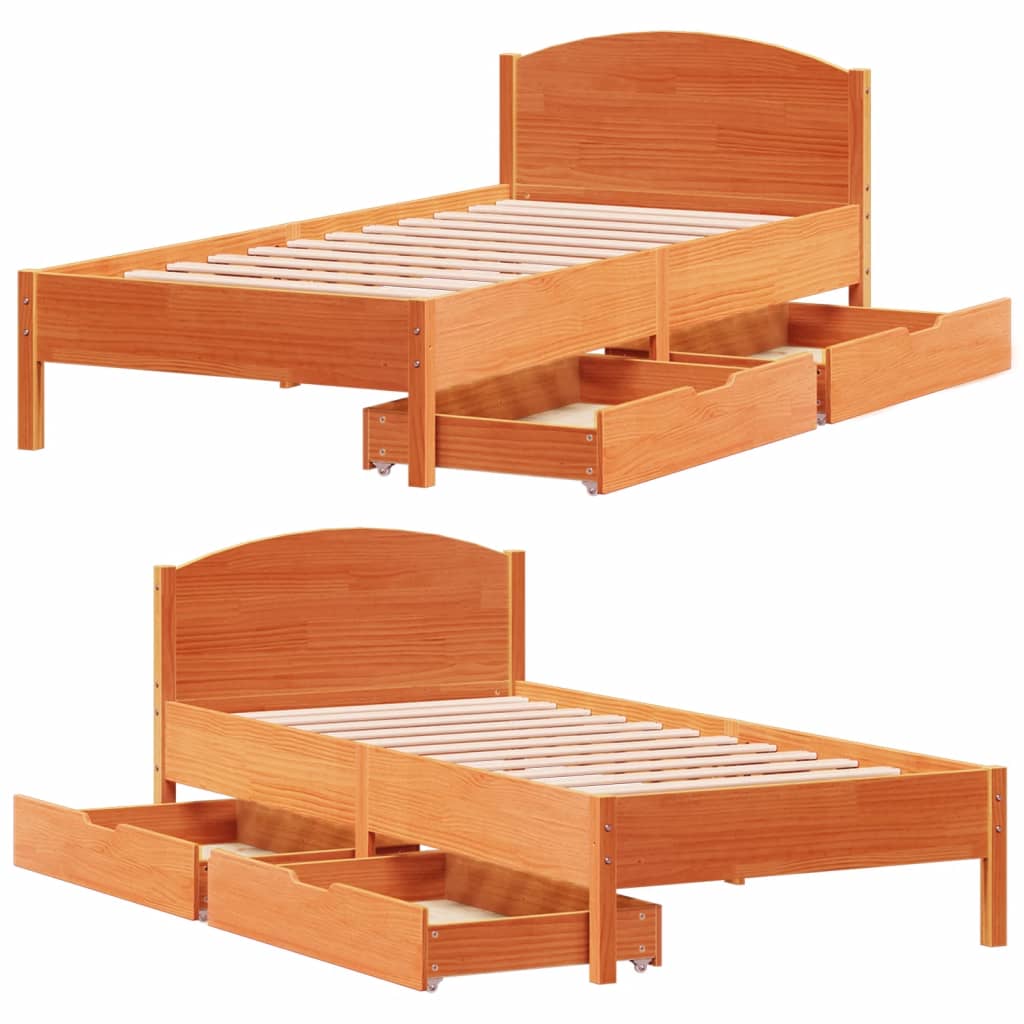 Cadre de lit sans matelas cire marron 100x200cm bois pin massif