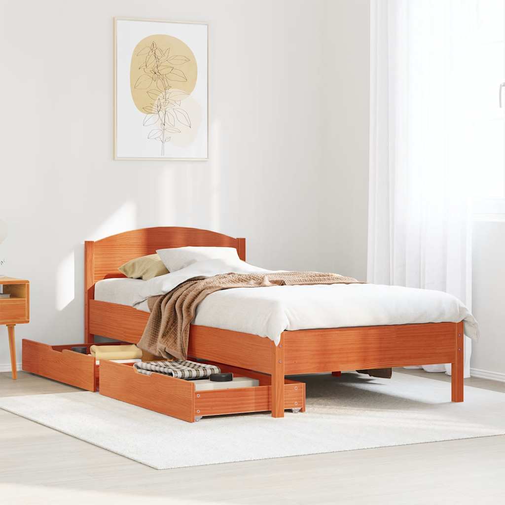 Cadre de lit sans matelas cire marron 75x190 cm bois pin massif