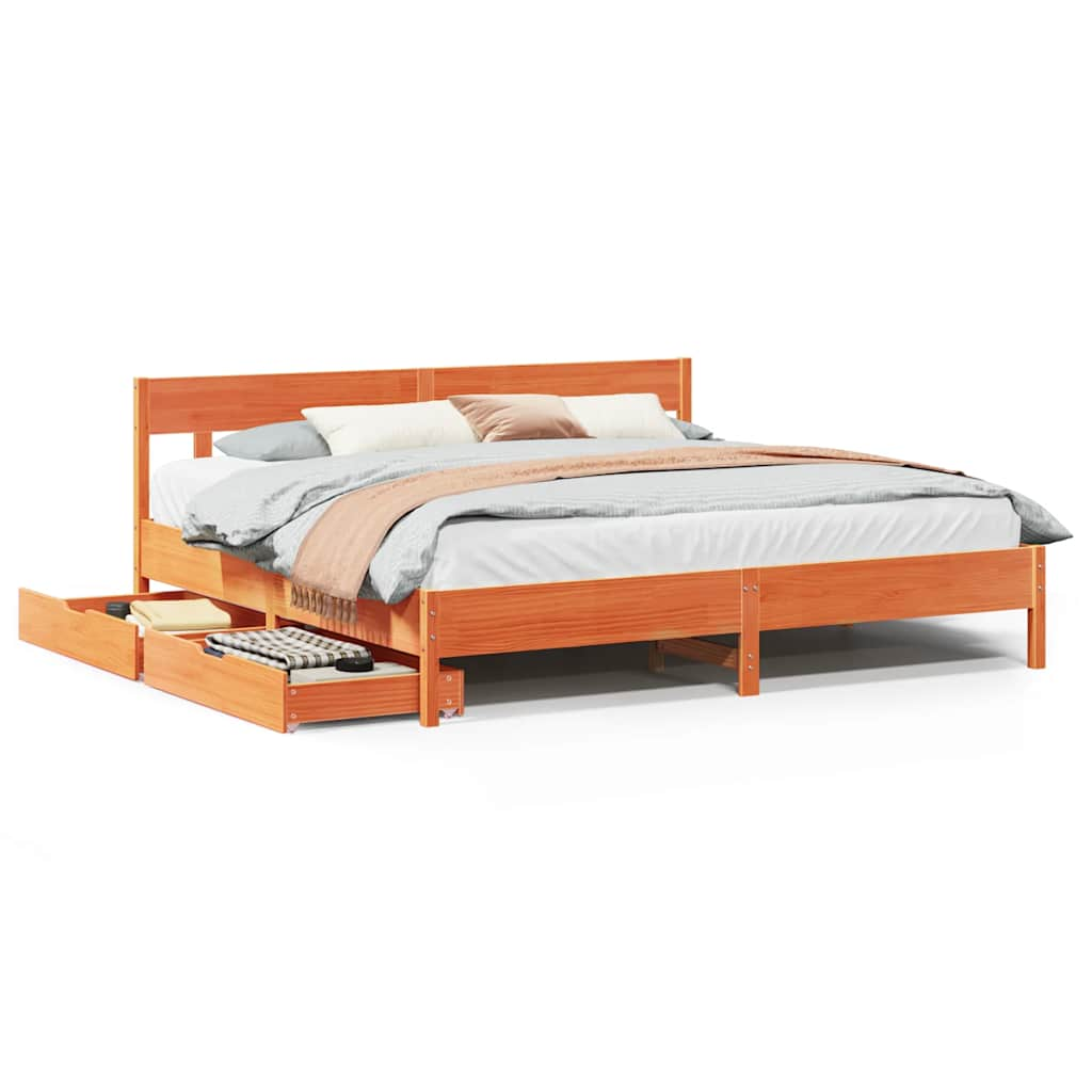 Cadre de lit sans matelas cire marron 200x200cm bois pin massif