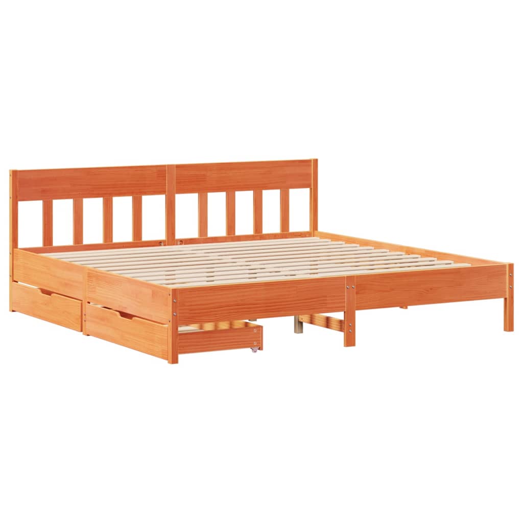 Cadre de lit sans matelas cire marron 200x200cm bois pin massif