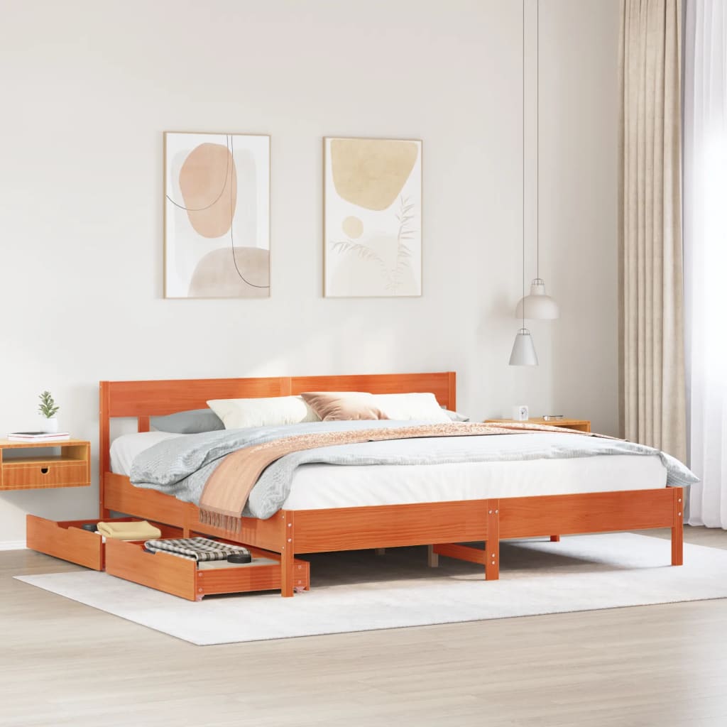 Cadre de lit sans matelas cire marron 200x200cm bois pin massif