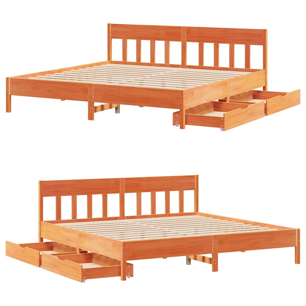 Bed frame without mattress brown wax 180x200cm solid pine wood