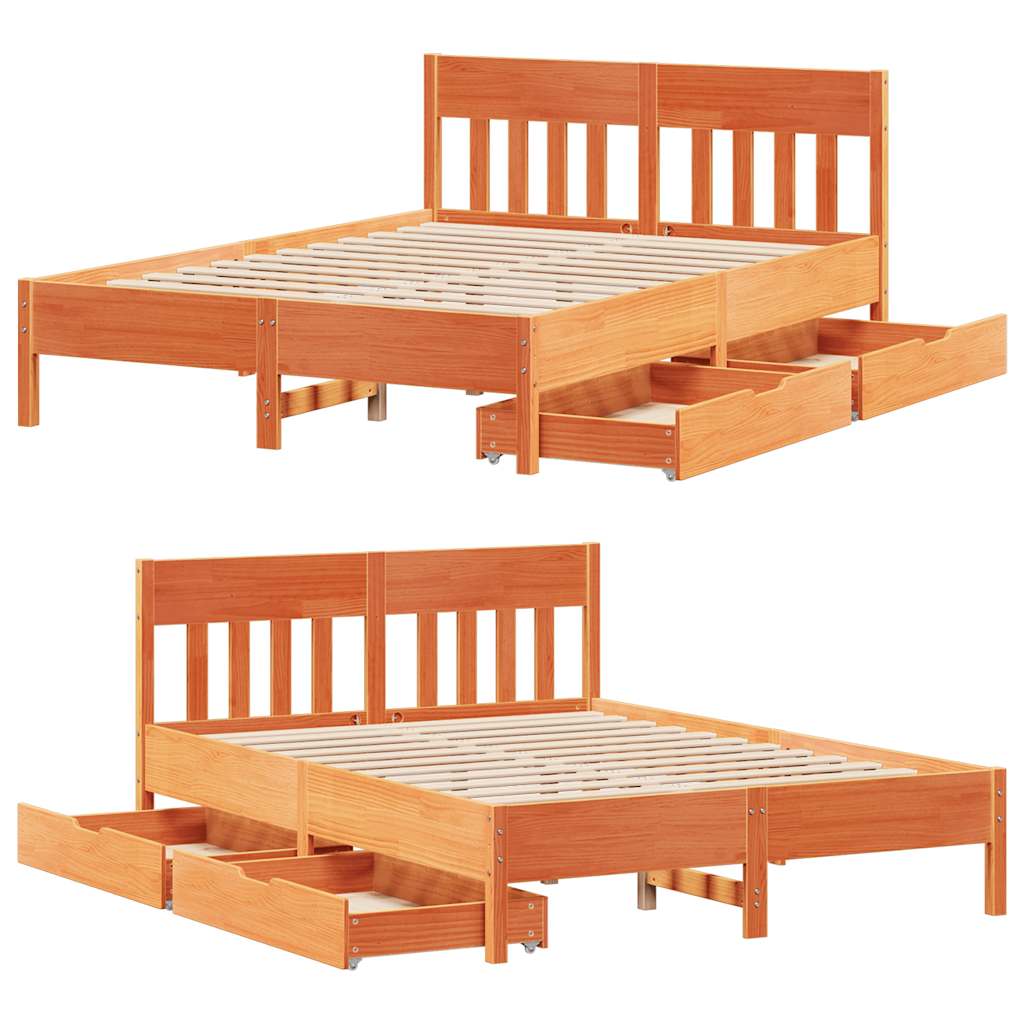 Cadre de lit sans matelas cire marron 150x200cm bois pin massif