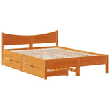 Bed frame with drawers brown wax 140x200cm solid pine wood