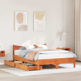 Bed frame with drawers brown wax 140x200cm solid pine wood