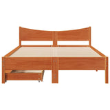 Bed frame with drawers brown wax 140x200cm solid pine wood