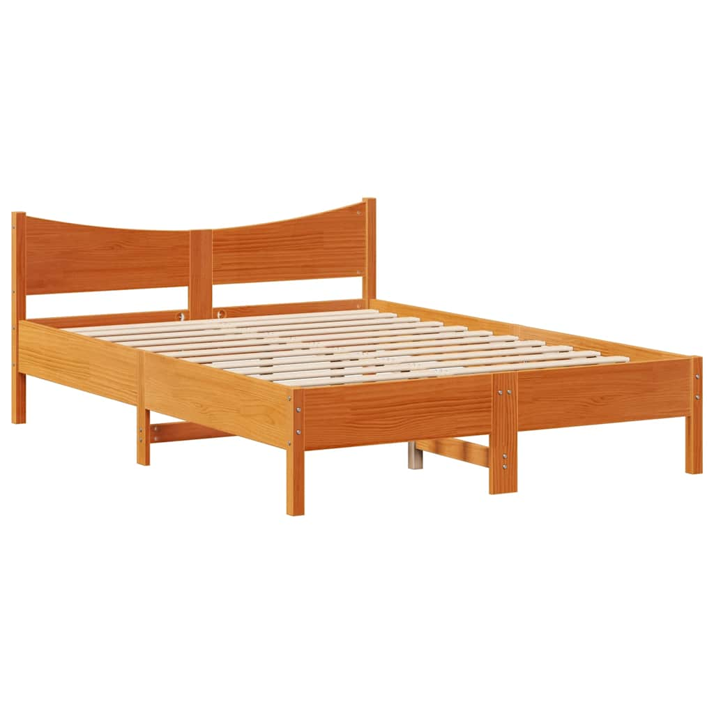 Bed frame with drawers brown wax 140x200cm solid pine wood