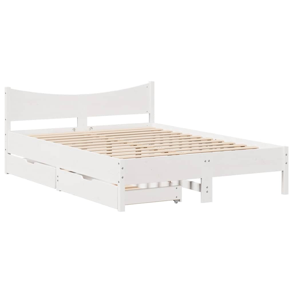 Cadre de lit avec tiroirs blanc 140x190 cm bois de pin massif